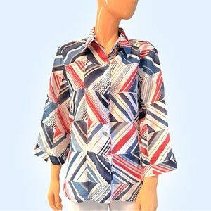 ALFRED DUNNER Petite Plus Size Nautical Print Button Down Shirt
